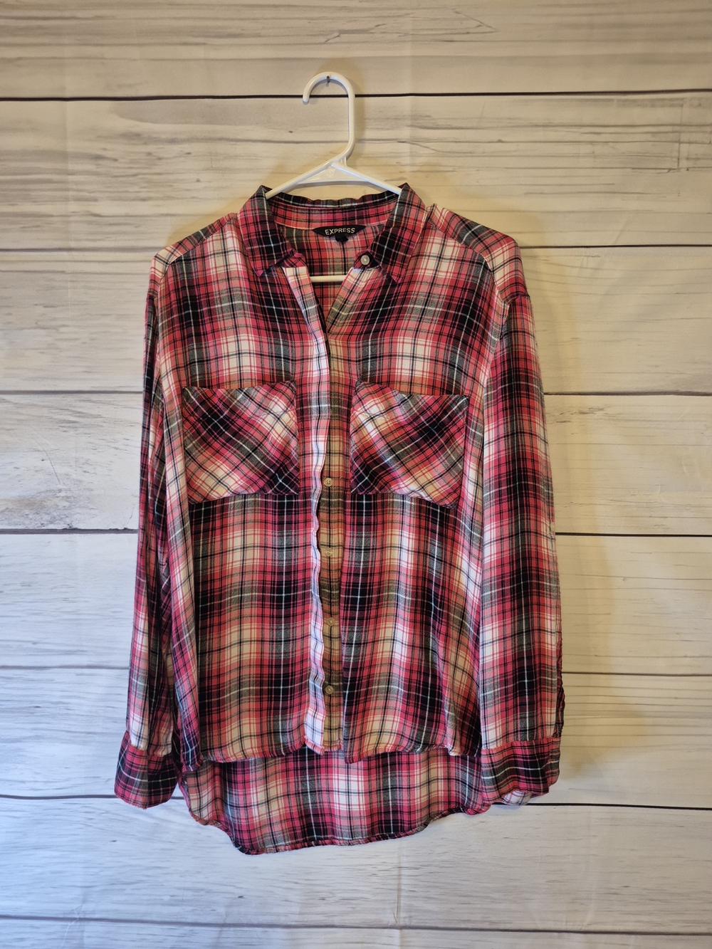 Express Super-Soft Pink Plaid Button-Up Shirt Small